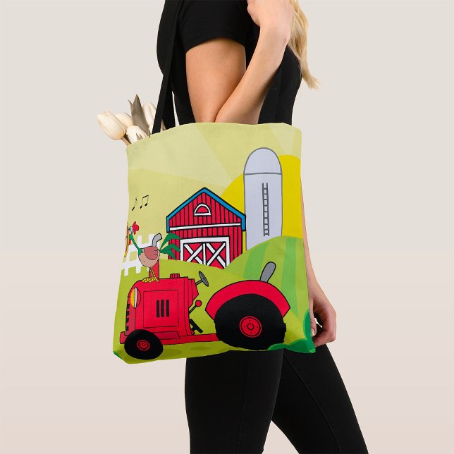 Farm Scene with Singing Rooster on Tractor  Tote Bag (Creator Uploaded)