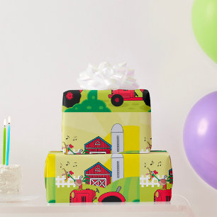 Farm Scene with Singing Rooster on Tractor  Wrapping Paper