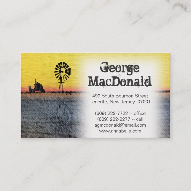 Farm Scene with Tractor & Windmill Business Card (Front)