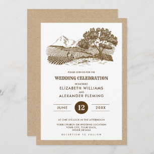 Farm Scetch Kraft Paper Rustic Wedding Invitation