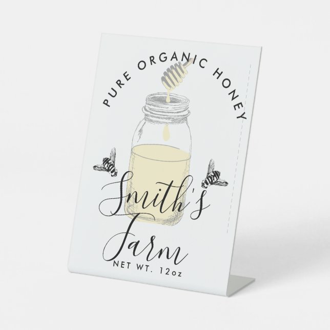 Farm shop honey jar label small business pedestal sign (Front)