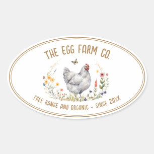 Farm Stand Label Watercolor Grey Hen Wildflower