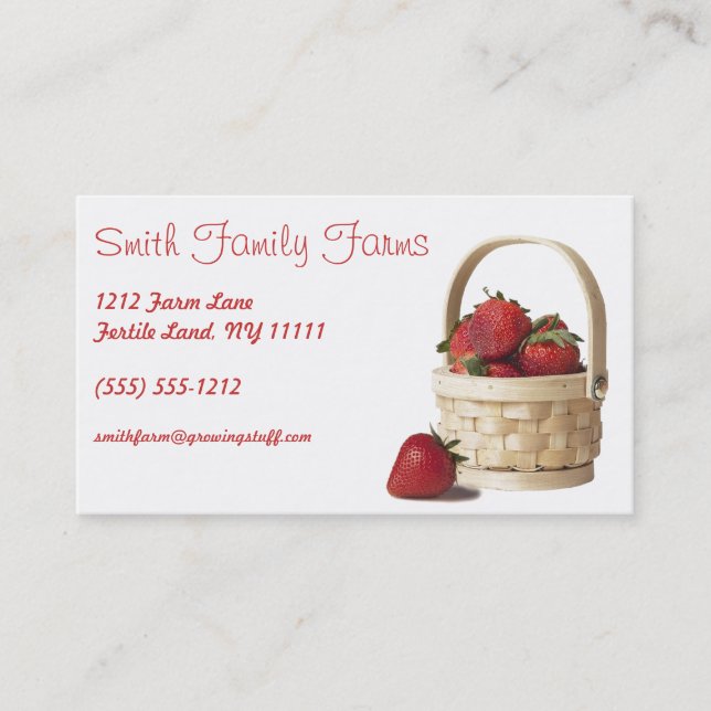 Farm Stand Strawberry Produce Green Geometric Back Business Card (Front)