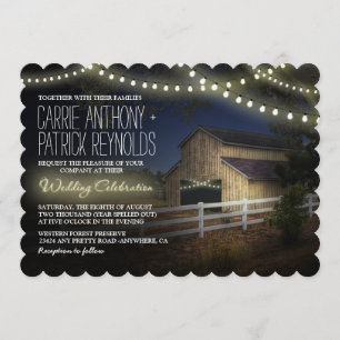 Farm String Lights Rustic Barn Wedding Invitations