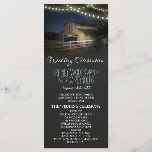Farm String Lights Rustic Barn Wedding Programs (Front)