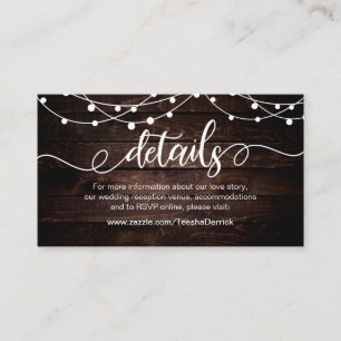 Farm String lights, White, Wood,  Wedding Details Enclosure Card