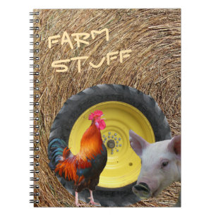 Farm Stuff, Tractor, Hay, Rooster, Pig Notebook