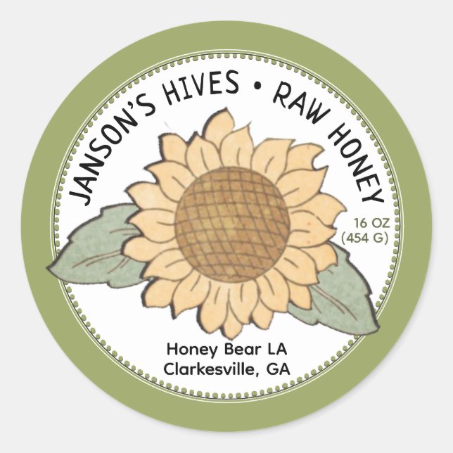 Farm Style Honey Product Label with Sunflower Logo (Front)