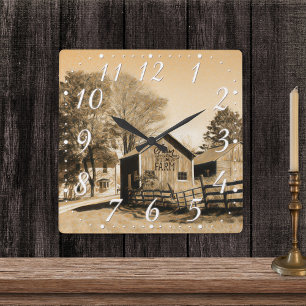 Farm Sweet Farm Country Homestead Square Wall Clock