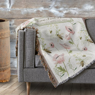 Farm Sweet Farm Family Name poppy, bee wildflowers Throw Blanket