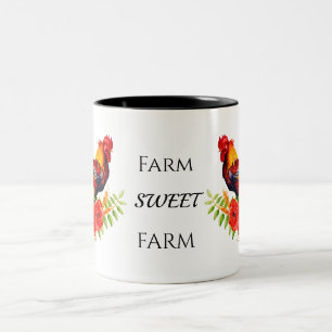 Farm Sweet Farm Floral Rooster  Two-Tone Coffee Mu Mug