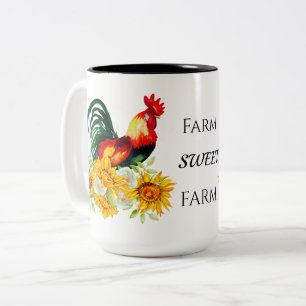 Farm Sweet Farm Floral Rooster Two-Tone Coffee Mug