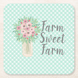 Farm Sweet Farm Floral Square Paper Coaster