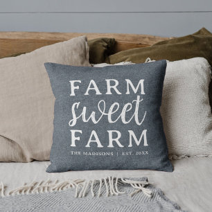 Farm Sweet Farm   Grey Personalised Throw Pillow