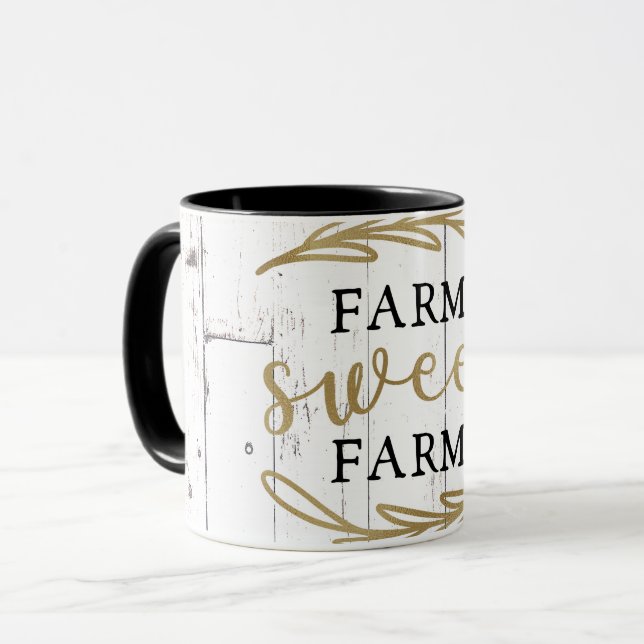 Farm Sweet Farm White Wood Country Farmhouse Mug (Front Left)