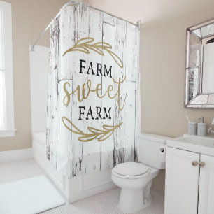 Farm Sweet Farm White Wood Country Farmhouse Shower Curtain