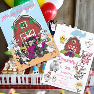 Farm-tastic Barnyard Animals Tractor Birthday Bash Invitation