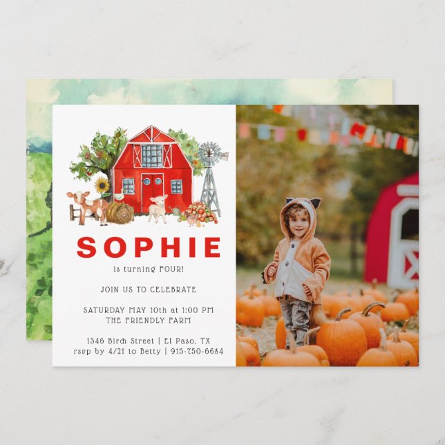 Farm Theme | Barn Birthday Party Invitation (Front/Back)