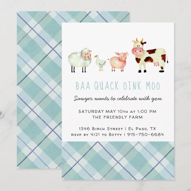 Farm Theme Birthday Party Invitation (Front/Back)