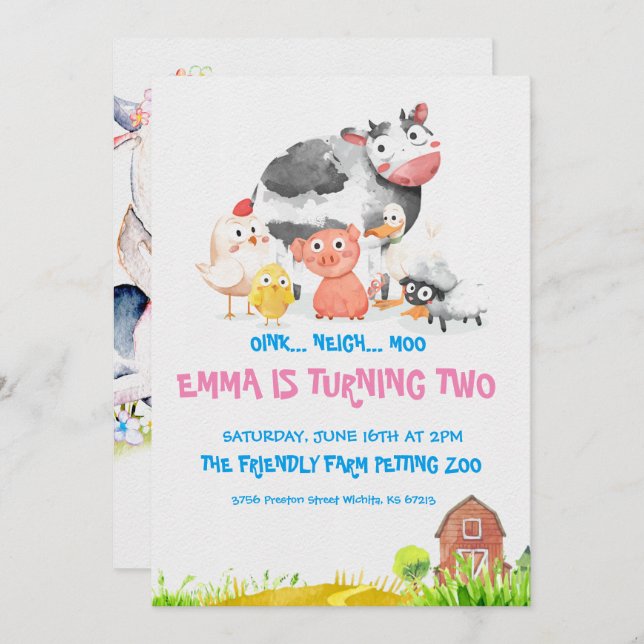 Farm Theme Party Invitations (Front/Back)