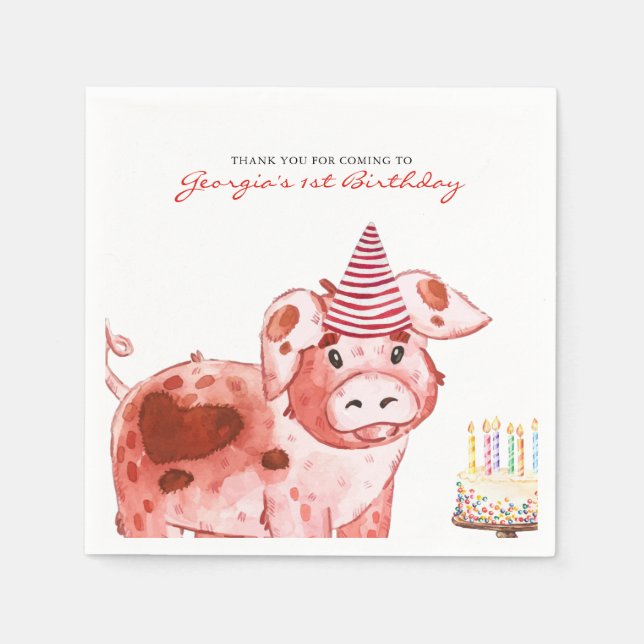 Farm Theme | Pig Birthday Party Napkins (Front)