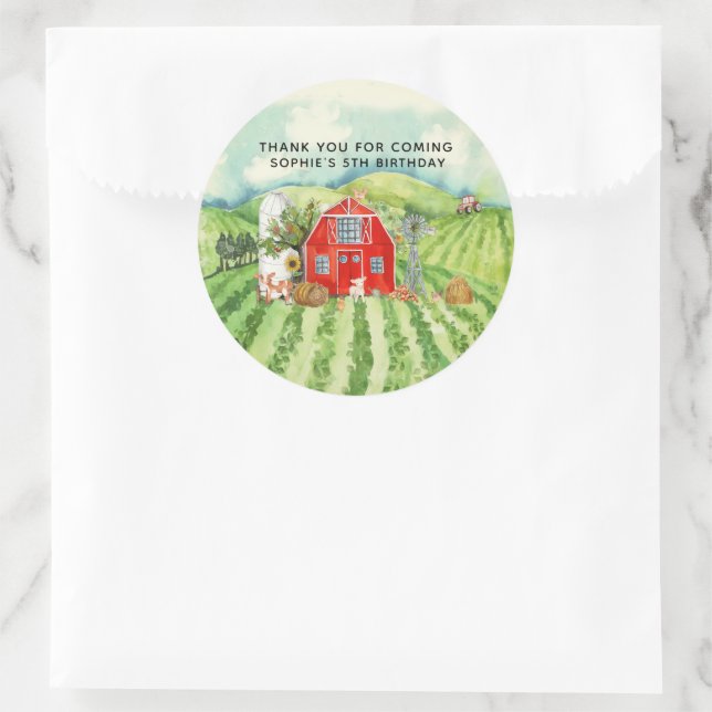 Farm Themed Birthday Party Thank You Favour Classic Round Sticker (Bag)
