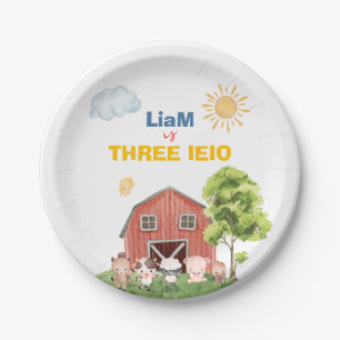 Farm Three I-E-I-O 3rd Birthday Paper Plate