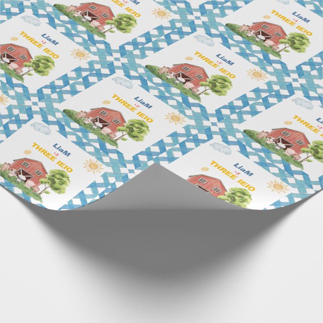 Farm Three I-E-I-O 3rd Birthday  Wrapping Paper (Corner)