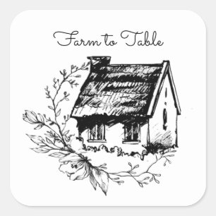 Farm to Table Black and White Cottage Sticker