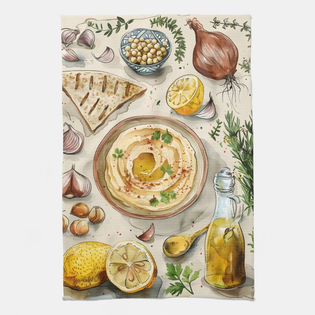 Farm to Table Hummus Recipe: Arabic Organic Food  Tea Towel (Vertical)