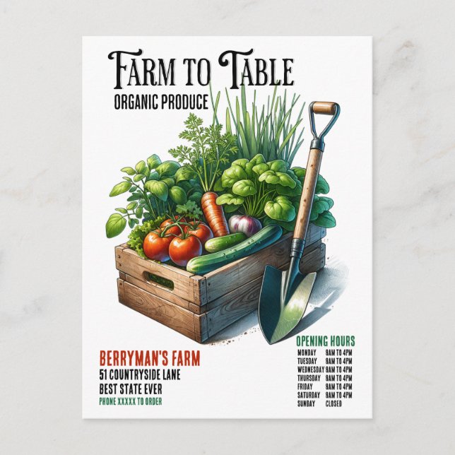 Farm to Table Organic Produce Business PostCard (Front)