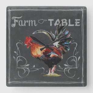 Farm to Table Rooster Square Wall Clock