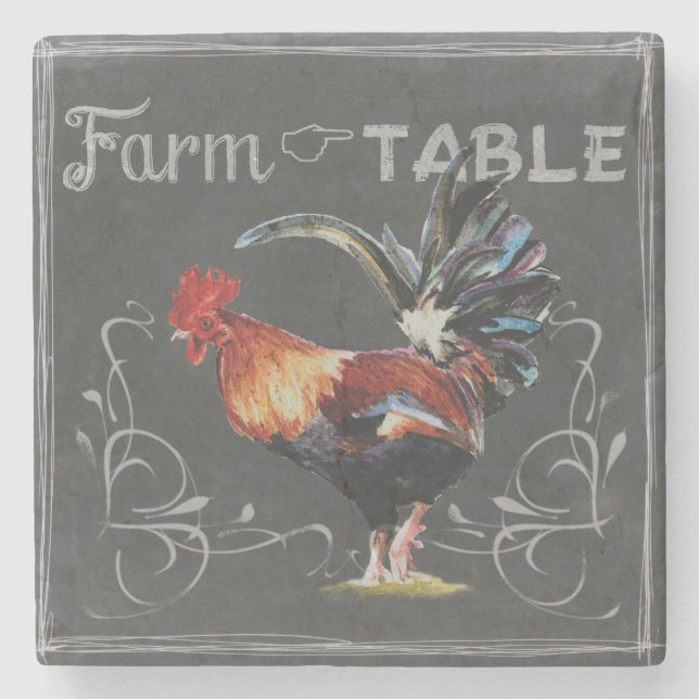 Farm to Table Rooster Stone Coaster (Front)