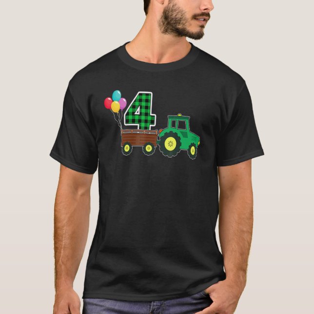 Farm Tractor 4th Birthday 4 Year Old Birthday Part T-Shirt (Front)