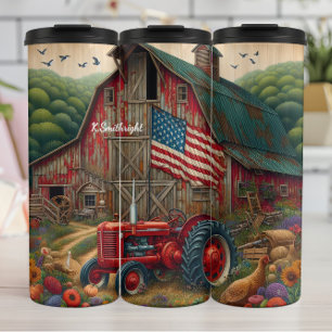 Farm Tractor Barn American Flag Thermal Tumbler