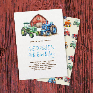 Farm Tractor Barnyard Birthday Party Invitation