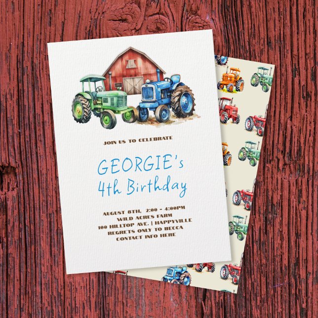 Farm Tractor Barnyard Birthday Party Invitation (Creator Uploaded)