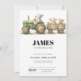 Farm Tractor Birthday Invitation Barnyard Animal