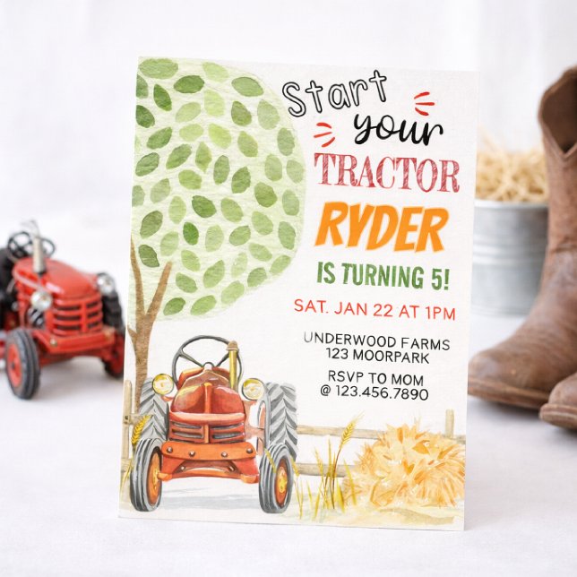 Farm Tractor Birthday Party Invitation | Red Tract (Creator Uploaded)