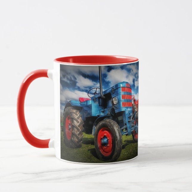 Farm Tractor Blue Red Farmer Rancher Gift Mug (Left)