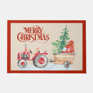 Farm Tractor Christmas Doormat