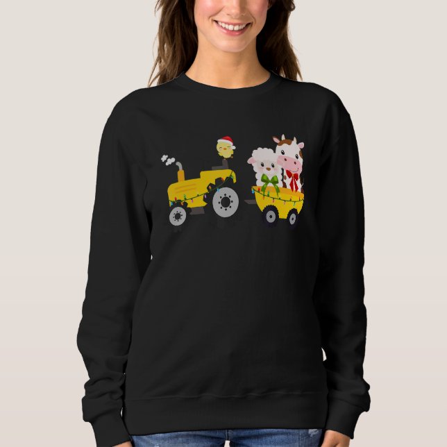 Farm Tractor Cow Sheep Chick Christmas Xmas Family Sweatshirt (Front)