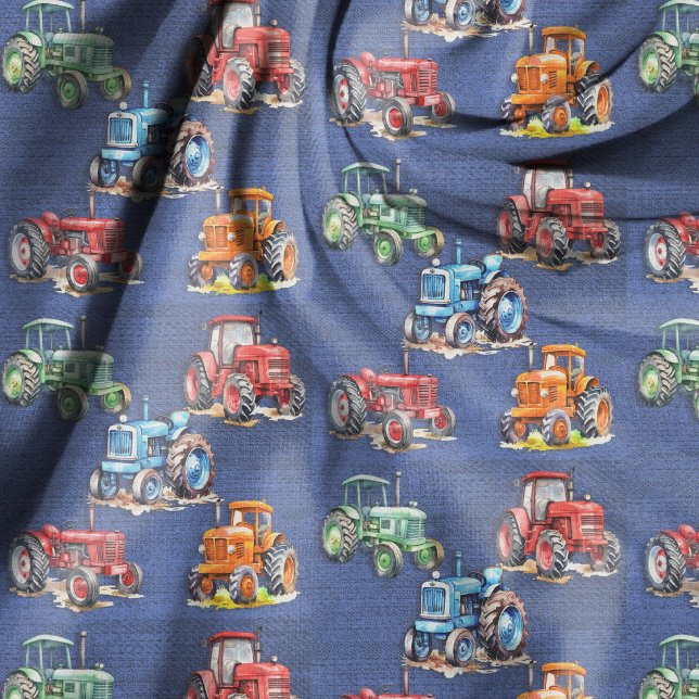 Farm Tractor Denim Blue Design Fabric (Creator Uploaded)