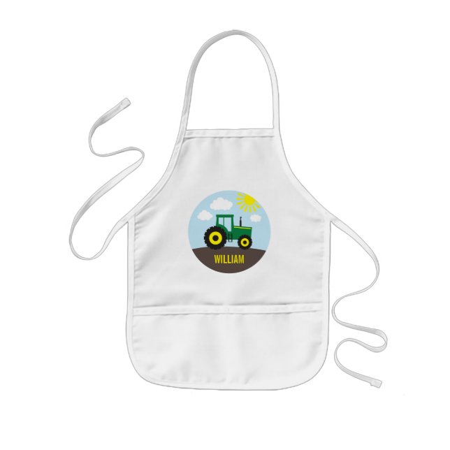 Farm Tractor Green and Yellow Kids Apron (Front)