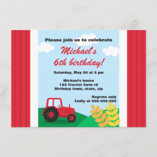 Farm tractor hills and wheat kids birthday party invitation