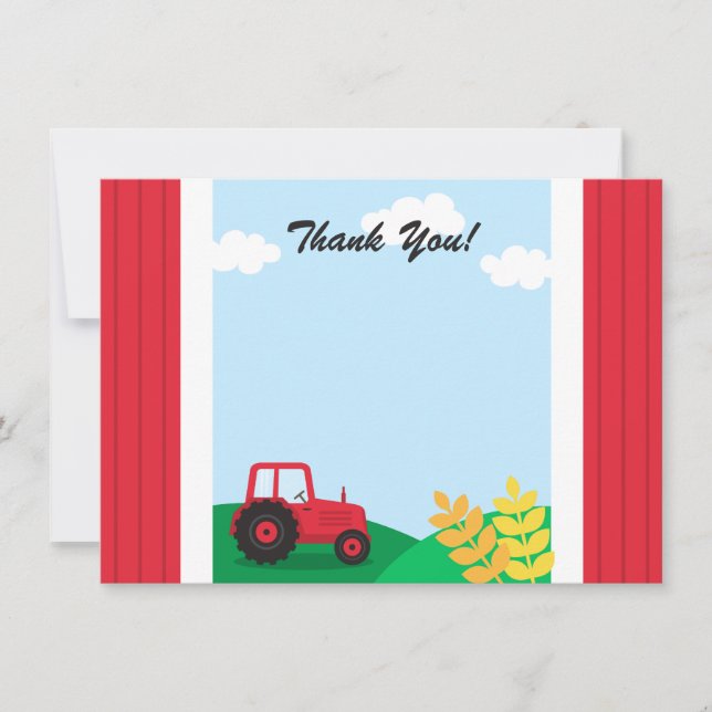 Farm tractor kids birthday party thank you card (Front)