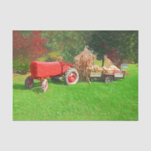 Farm Tractor Red Green Country Autumn Pumpkins Tissue Paper