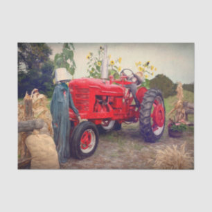 Farm Tractor Red Rustic Country Fall Harvest Tissue Paper