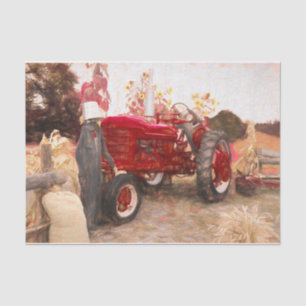 Farm Tractor Red Vintage Rustic Autumn Harvest Tissue Paper