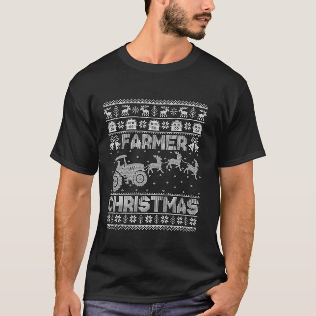 Farm Tractor Reindeer Xmas Ugly Farmer Christmas  T-Shirt (Front)